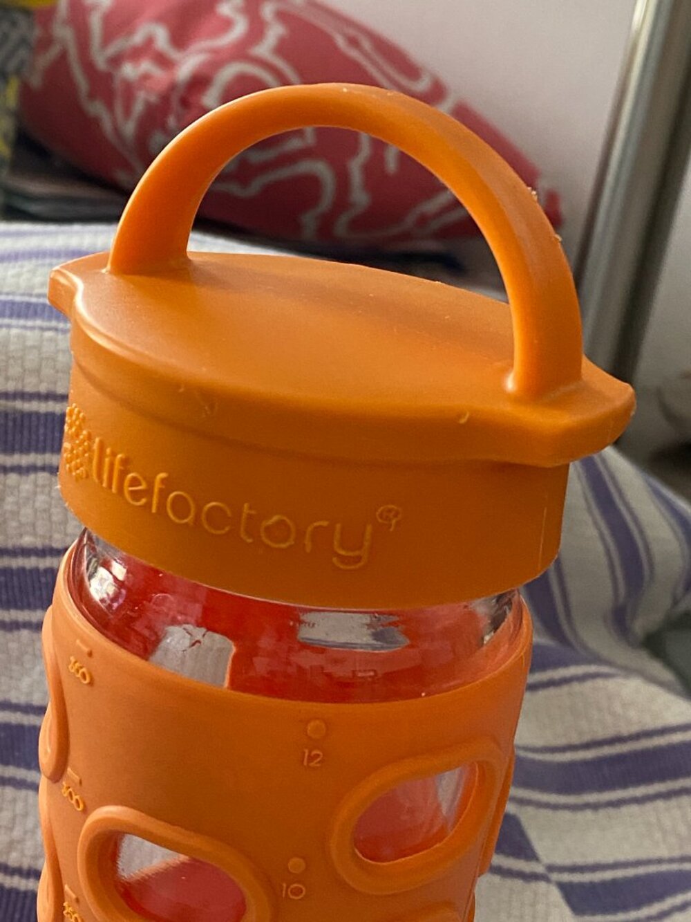 LifeFactory Glass and Silicone Orange Water Bottle 12 Oz Pre-Owned